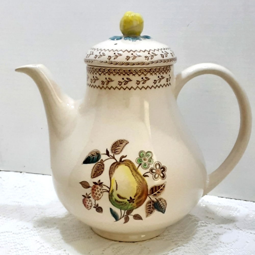 J.B. Johnson Bros Coffee Pot Old Granite Fruit Sampler Vintage Cottagecore 48 oz